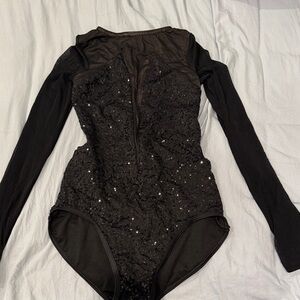 Black Sequin Long Sleeve Bodysuit
